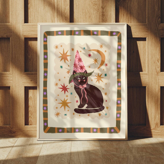 Kate Fox Design Black Cat A3 Print