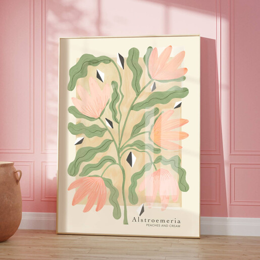 Peach Pink Lilies Artwork on Pink Background