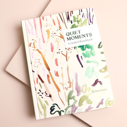 Quiet Moments guided sketchbook cover with abstract botanical watercolour artwork