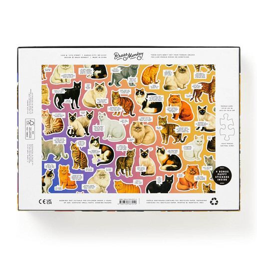 Back of the Moody Cats puzzle box detailing product specifications