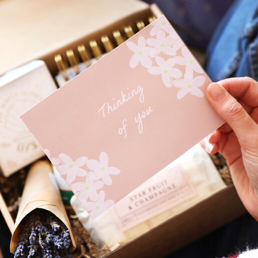 close up of flip chart from thinking of you gift hamper