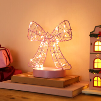 Battery Powered Pink Wire Bow Light