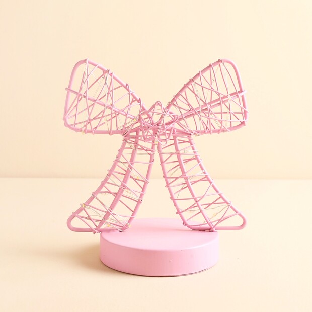 Battery Powered Pink Wire Bow Light
