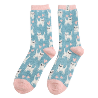 Miss Sparrow Blue Fluffy Sleepy Cats Socks