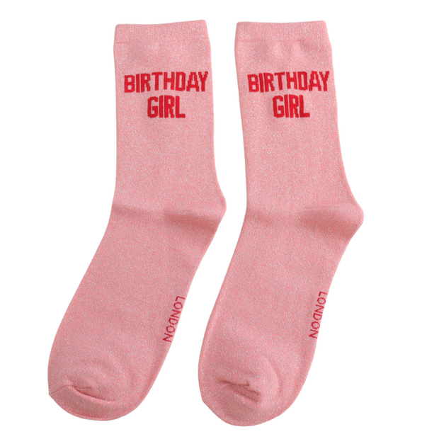 Miss Sparrow Pink Glitter Birthday Girl Socks