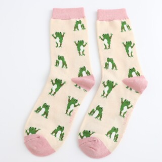 Miss Sparrow Cream Happy Frogs Socks