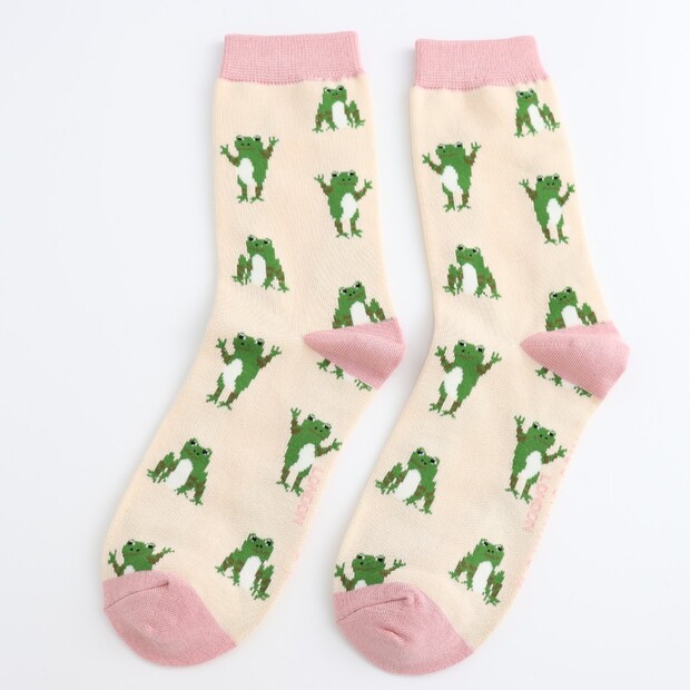 Miss Sparrow Cream Happy Frogs Socks