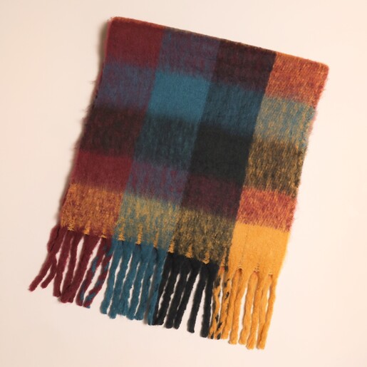 Thick Burgundy, Navy and Mustard Winter Scarf