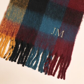 Personalised Thick Burgundy, Navy and Mustard Winter Scarf