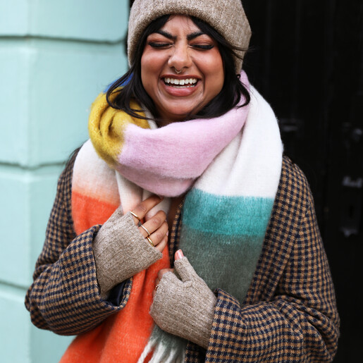 model shot of knitted hand warmers