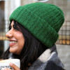 close up of ribbed green beanie