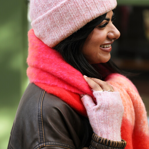 matching warm shop set on model
