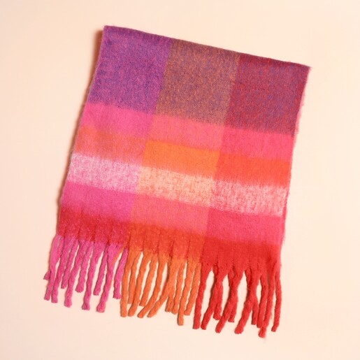 check winter scarf in pink and orange