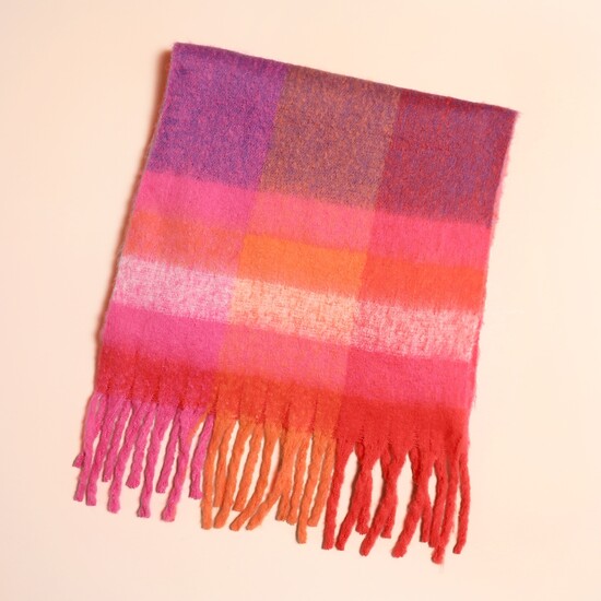 Pink and Orange Check Winter Scarf