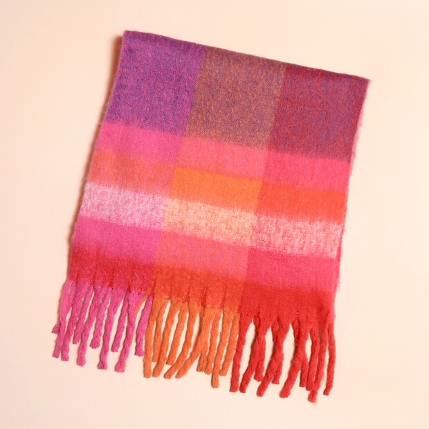 Pink and Orange Check Winter Scarf