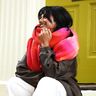 Pink and Orange Check Winter Scarf