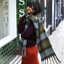 Green and Orange Tartan Winter Scarf