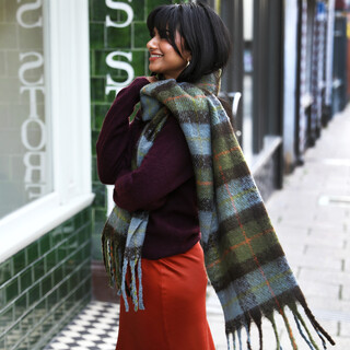 Green and Orange Tartan Winter Scarf