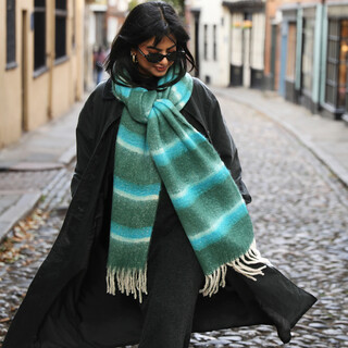 Green and Turquoise Stripe Winter Scarf
