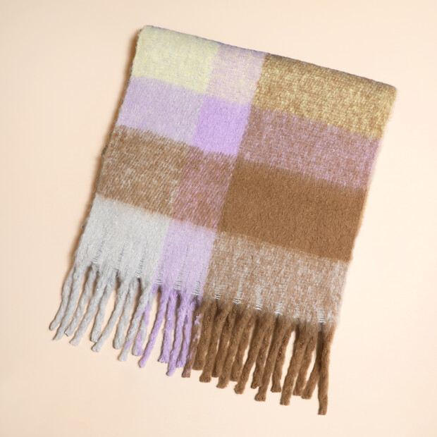 Lilac and Yellow Check Winter Scarf