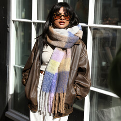 Lilac and Yellow Check Winter Scarf
