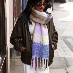 Personalised Initial Lilac and Yellow Check Winter Scarf
