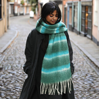 Personalised Initial Green and Turquoise Stripe Winter Scarf