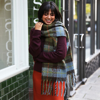 Personalised Initial Green and Orange Tartan Winter Scarf