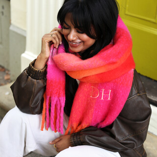 Personalised Initial Pink and Orange Check Winter Scarf