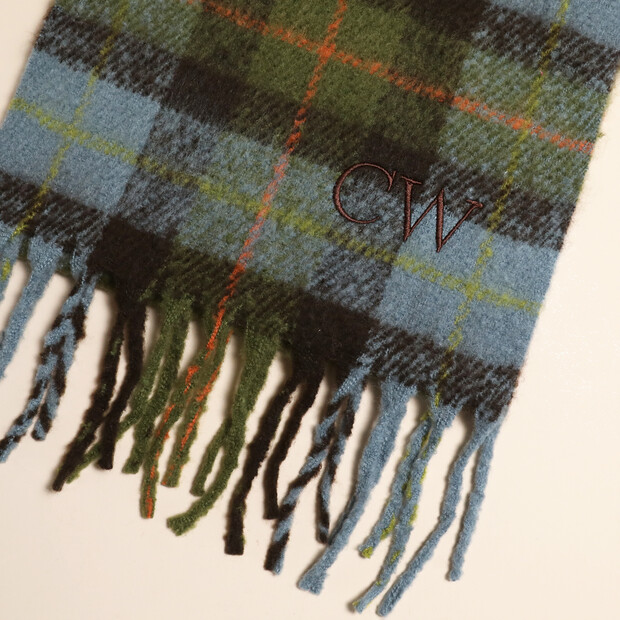 Personalised Initial Green and Orange Tartan Winter Scarf