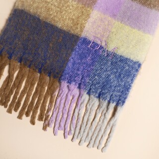 Personalised Initial Lilac and Yellow Check Winter Scarf