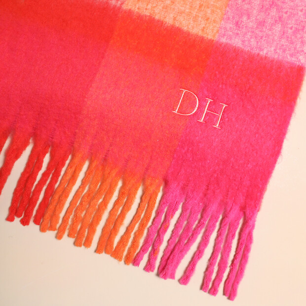 Personalised Initial Pink and Orange Check Winter Scarf
