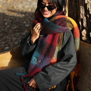 Personalised Thick Burgundy, Navy and Mustard Winter Scarf