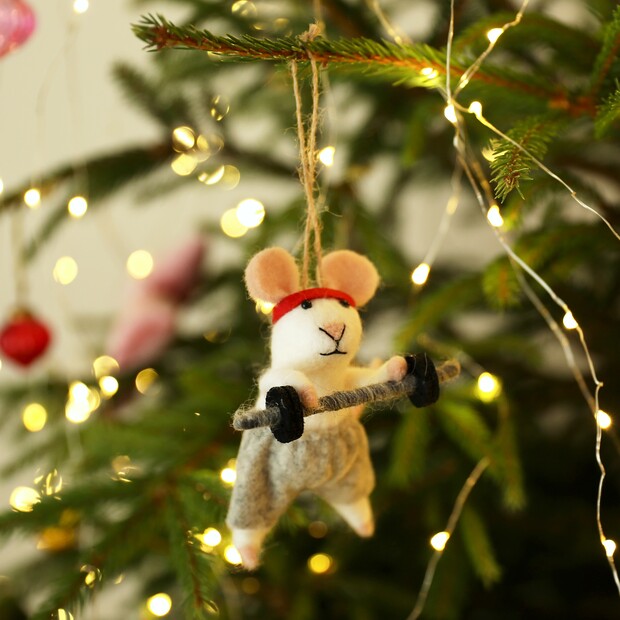 Felt Weightlifting Mouse Hanging Decoration