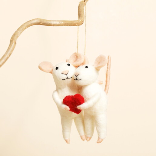 two white mice and a love heart