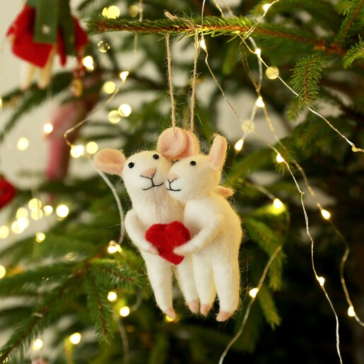Felt Love Heart Mice Hanging Decoration