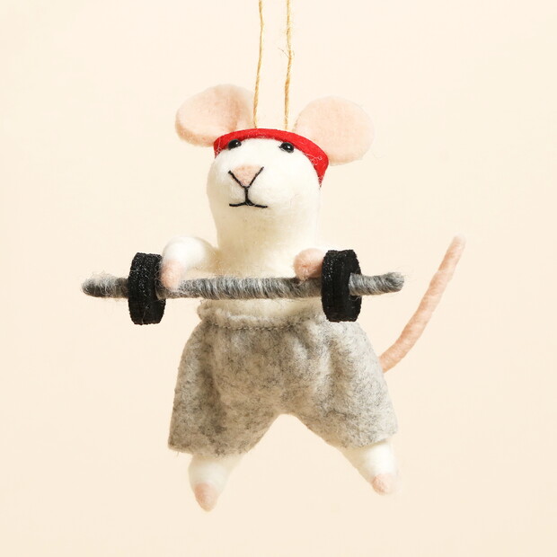 Felt Weightlifting Mouse Hanging Decoration