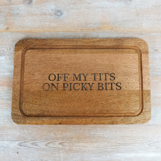 Portland Living wooden picky bits serving board on a light wooden background