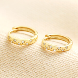 Sterling Silver Scattered Star Huggie Hoop Earrings in Gold