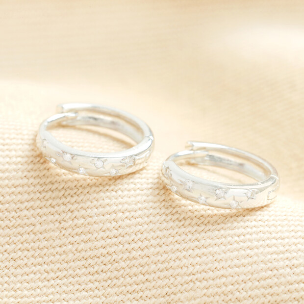 Sterling Silver Scattered Star Huggie Hoop Earrings