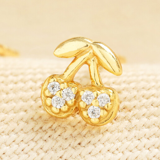 sparkly cherry earrings in gold