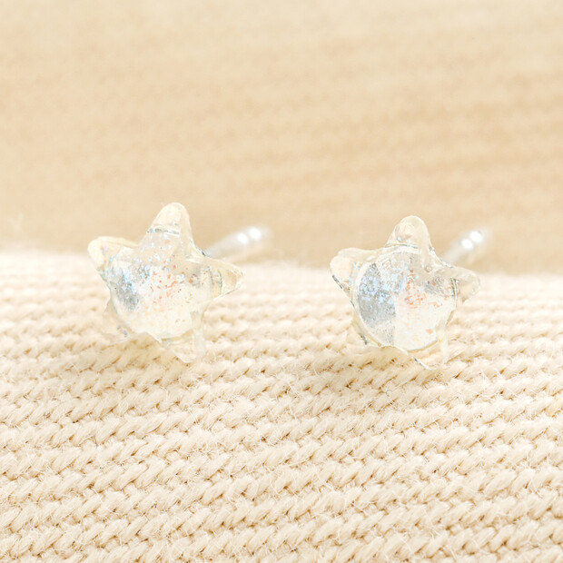Sterling Silver Clear Crystal Star Stud Earrings