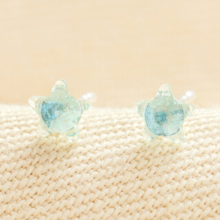 Sterling Silver Blue Crystal Star Stud Earrings