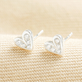 Sterling Silver Crystal Heart Stud Earrings