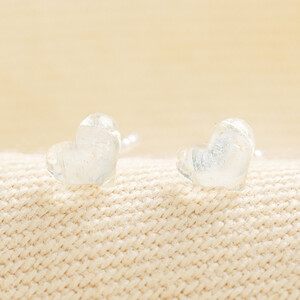 Sterling Silver Brushed Heart Stud Earrings
