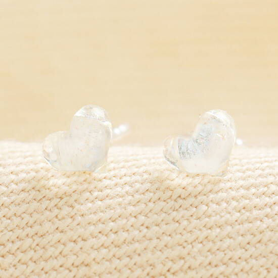 Sterling Silver Brushed Heart Stud Earrings