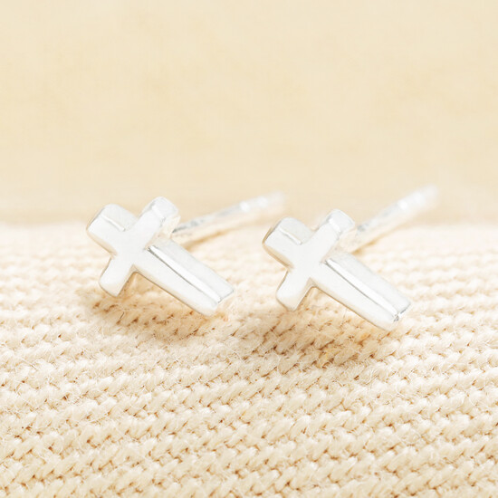 Sterling Silver Cross Stud Earrings
