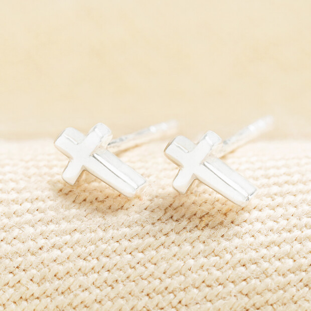Sterling Silver Cross Stud Earrings