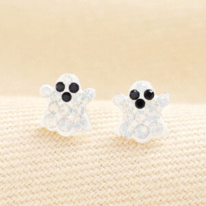 Sterling Silver Crystal Ghost Stud Earrings