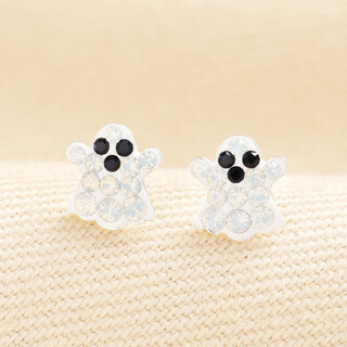 Sterling Silver Crystal Ghost Stud Earrings